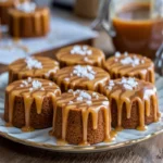 A moist caramel cake with rich caramel icing dripping down the sides, served on a white cake stand.