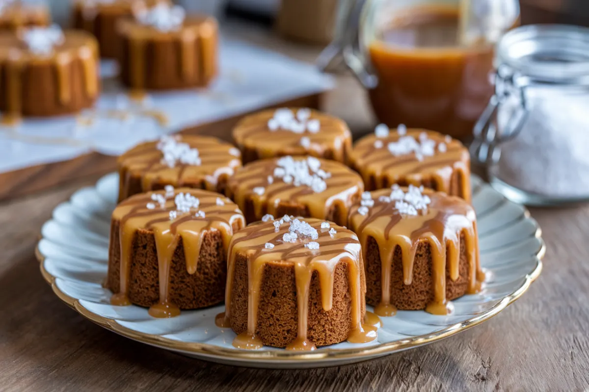 A moist caramel cake with rich caramel icing dripping down the sides, served on a white cake stand.